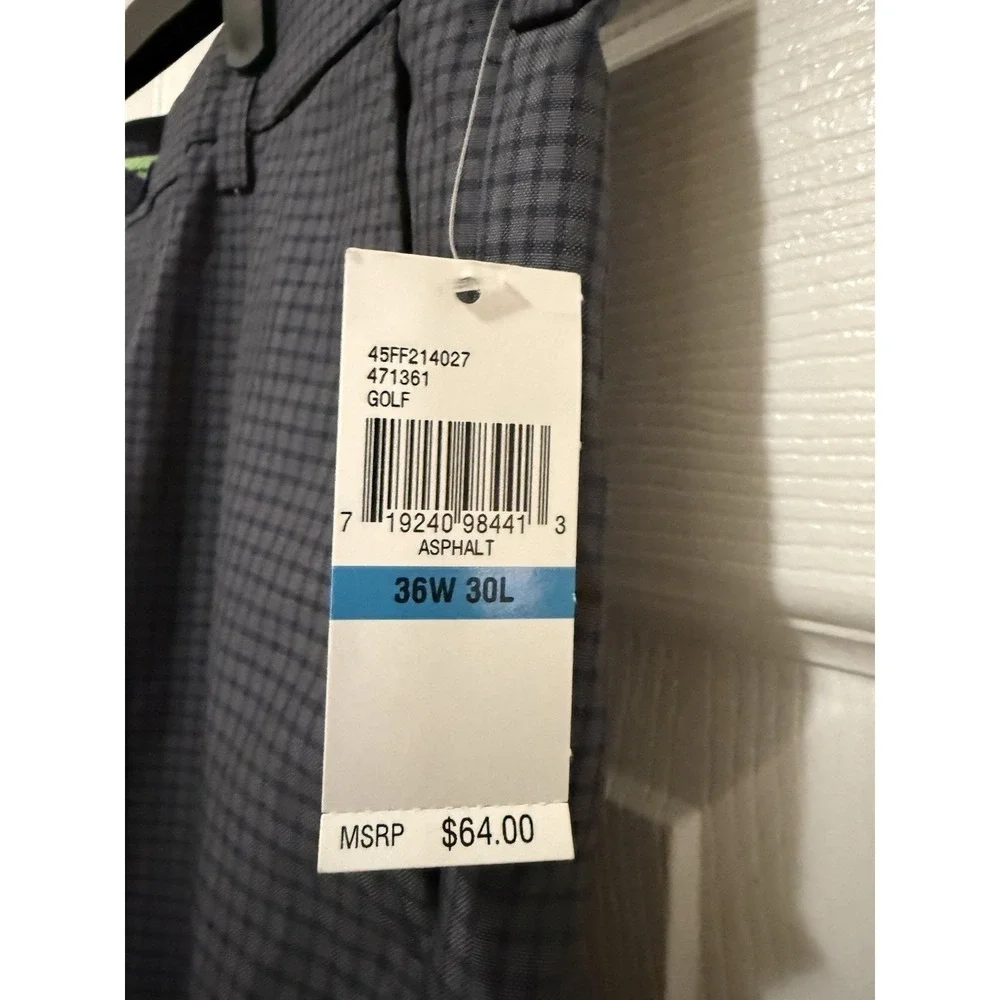 Izod PerformX Men's Golf Pants‎ 36x30 Gray Black Print Flat Front Stretch NWT